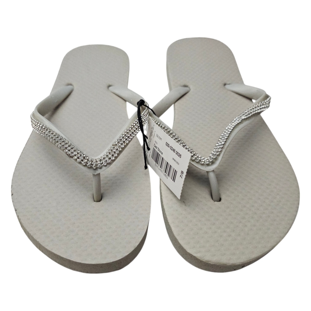 Beige Rhinestone Flip Flops - Picture 2 of 4